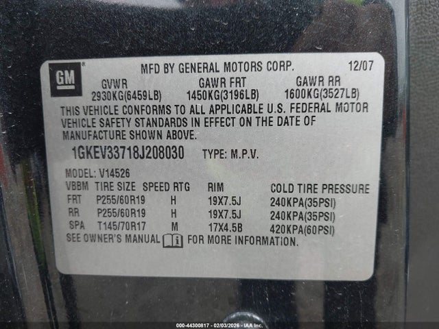 Продаж на аукціоні авто 2008 Gmc Acadia Slt2, vin: 1GKEV33718J208030, номер лоту: 44300817