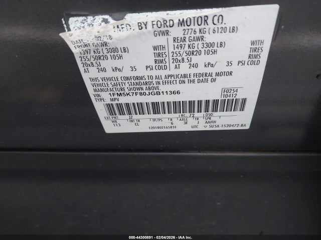 Продажа на аукционе авто 2018 Ford Explorer Limited, vin: 1FM5K7F80JGB11366, номер лота: 44300891