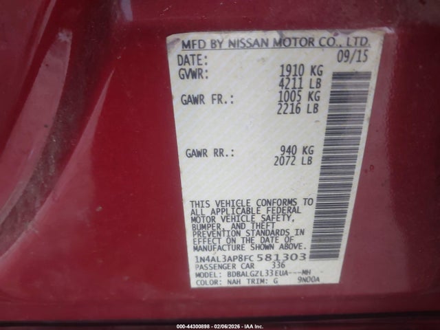 Nissan Altima 2.5 S 2015 1N4AL3AP8FC581303 Image 9