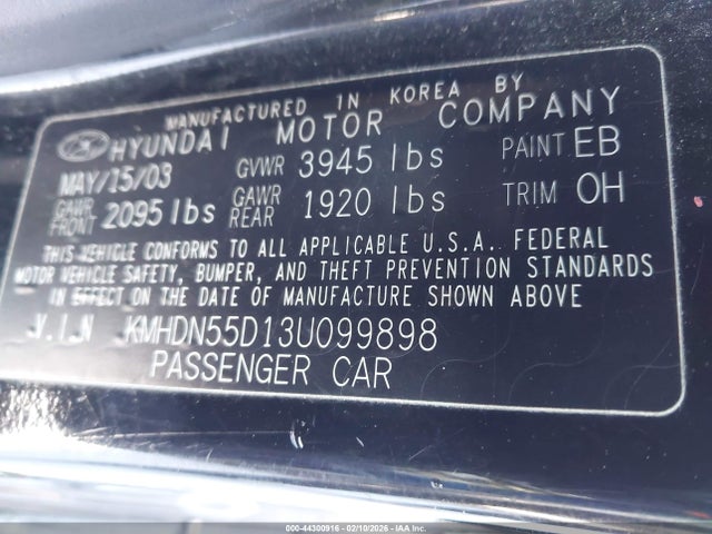 Aukcja sprzedaży 2003 Hyundai Elantra Gt, vin: KMHDN55D13U099898, numer aukcji: 44300916