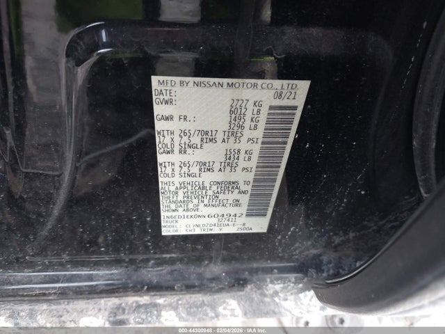 1N6ED1EK0NN604942 Nissan Frontier Pro-4x 4x4