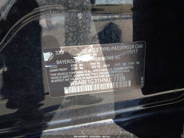 Продаж на аукціоні авто 2017 Bmw 320i, vin: WBA8E1G31HNU17729, номер лоту: 44300976