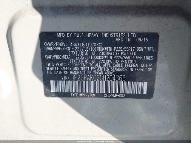 Subaru Crosstrek 2.0i Limited 2016 JF2GPAKC2GH204366 Image 9