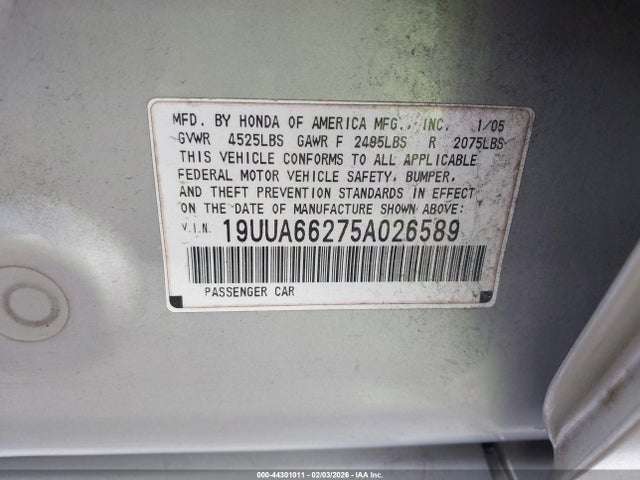 2005 ACURA TL 19UUA66275A026589 Photo 8