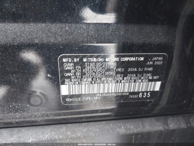 JA4J4UA8XNZ081848 Mitsubishi Outlander Black Edition S-awc/se 2.5 S-awc/se Launch Edition S-awc