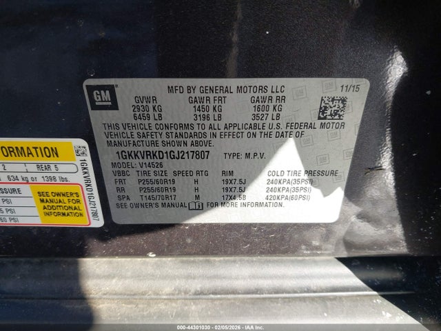 1GKKVRKD1GJ217807 GMC Acadia Slt-1