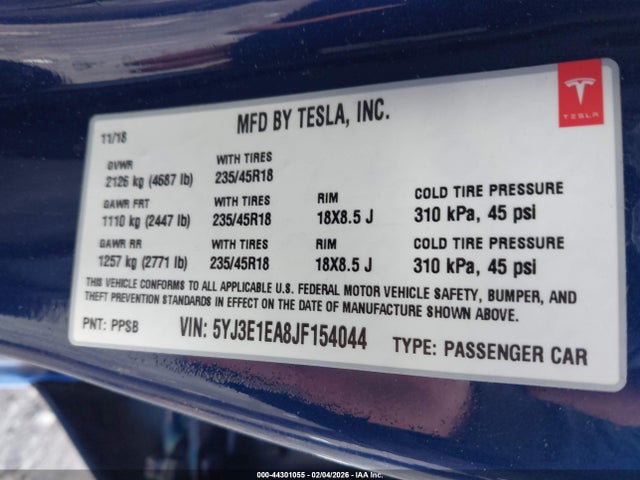 2018 TESLA MODEL 3 5YJ3E1EA8JF154044 Photo 8