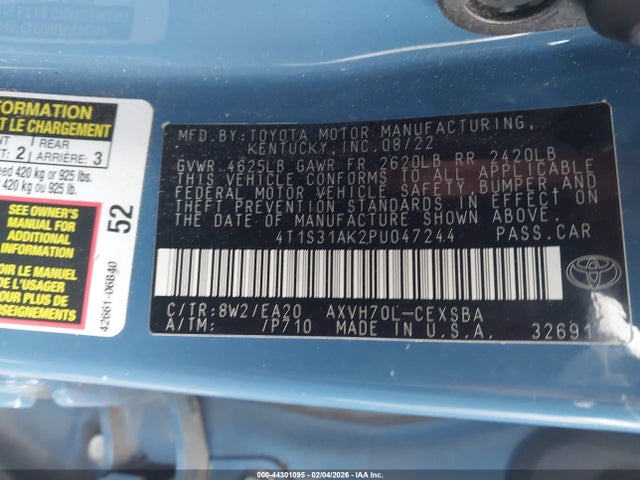 Aukcja sprzedaży 2023 Toyota Camry Se Hybrid, vin: 4T1S31AK2PU047244, numer aukcji: 44301095