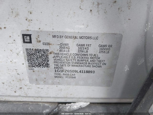 1G1FZ6S09L4118893 Chevrolet Bolt Ev Fwd Premier