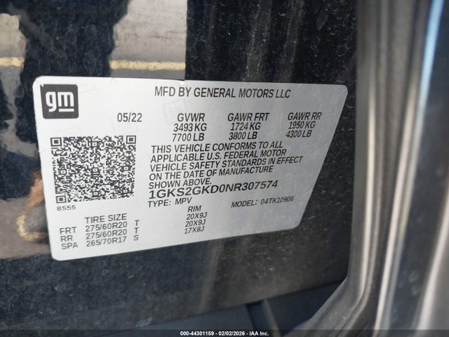 Продаж на аукціоні авто 2022 Gmc Yukon Xl 4wd Slt, vin: 1GKS2GKD0NR307574, номер лоту: 44301159