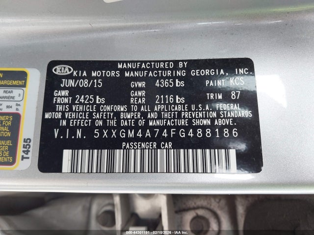 5XXGM4A74FG488186 KIA Optima Lx