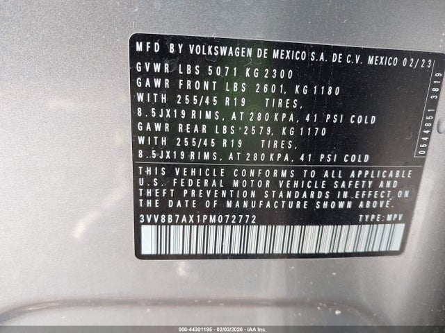 Продаж на аукціоні авто 2023 Volkswagen Tiguan 2.0t Se R-line Black, vin: 3VV8B7AX1PM072772, номер лоту: 44301195