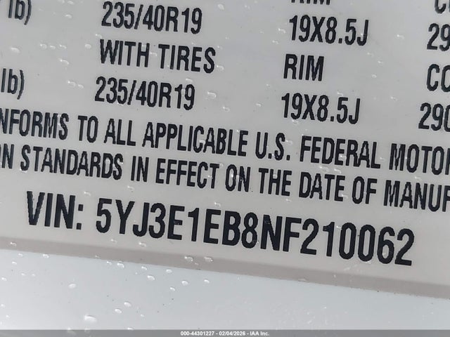 Продаж на аукціоні авто 2022 Tesla Model 3 Long Range Dual Motor All-wheel Drive, vin: 5YJ3E1EB8NF210062, номер лоту: 44301227