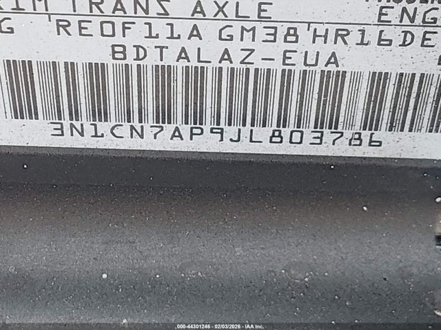 3N1CN7AP9JL803786 Nissan Versa 1.6 S+