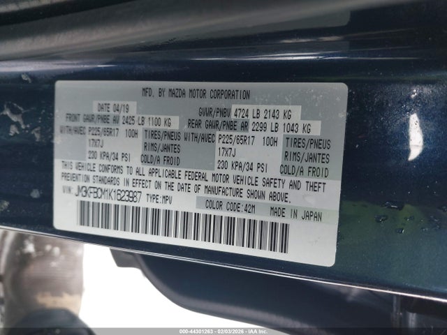 Aukcja sprzedaży 2019 Mazda Cx-5 Touring, vin: JM3KFBCM1K1623987, numer aukcji: 44301263