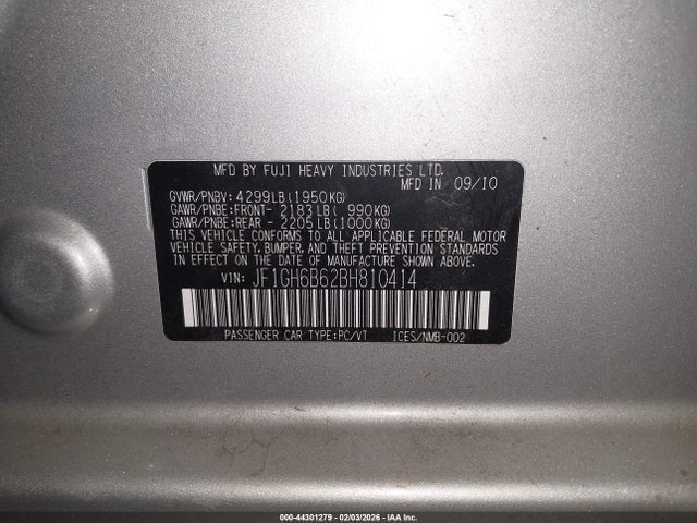 Aukcja sprzedaży 2011 Subaru Impreza 2.5i Premium, vin: JF1GH6B62BH810414, numer aukcji: 44301279