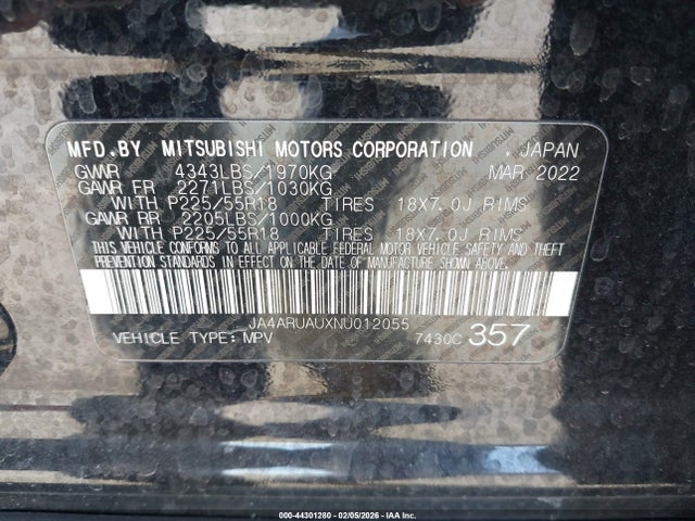 2022 MITSUBISHI OUTLANDER SPORT JA4ARUAUXNU012055 Photo 8