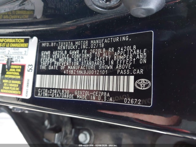 4T1BZ1HK9JU012101 Toyota Camry Xse V6