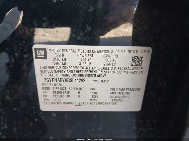 2011 CADILLAC SRX 3GYFNAEY9BS511292 Photo 8