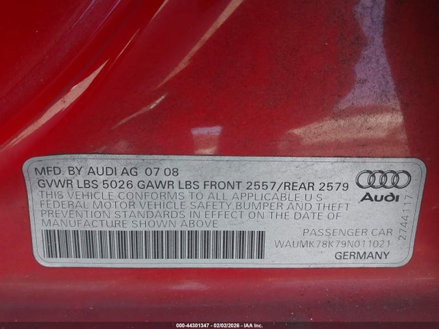 2009 AUDI A4 WAUMK78K79N011021 Photo 8