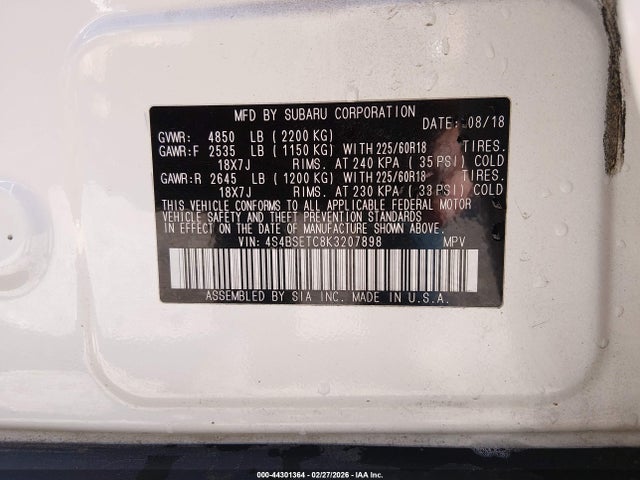 44301364 :رقم المزاد ، 4S4BSETC8K3207898 vin ، 2019 Subaru Outback 3.6r Touring مزاد بيع
