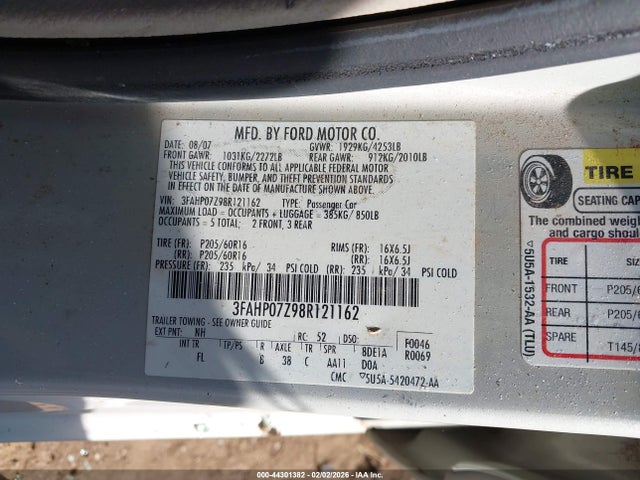 2008 FORD FUSION 3FAHP07Z98R121162 Photo 8