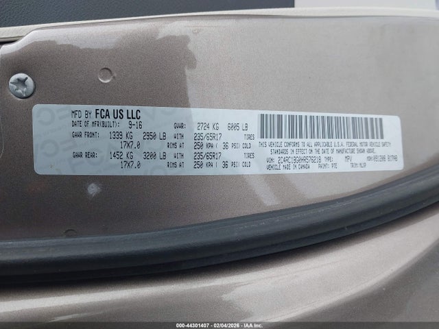Aukcja sprzedaży 2017 Chrysler Pacifica Touring-l, vin: 2C4RC1BG0HR576218, numer aukcji: 44301407