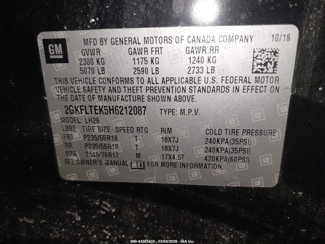 Aukcja sprzedaży 2017 Gmc Terrain Sle-2, vin: 2GKFLTEK5H6212087, numer aukcji: 44301432