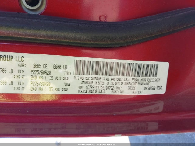 44301440 :رقم المزاد ، 1D7RB1CT1AS108782 vin ، 2010 Dodge Ram 1500 Laramie مزاد بيع