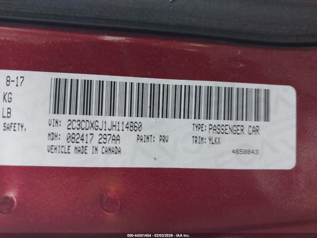 44301454 :رقم المزاد ، 2C3CDXGJ1JH114860 vin ، 2018 Dodge Charger Daytona 392 Rwd مزاد بيع