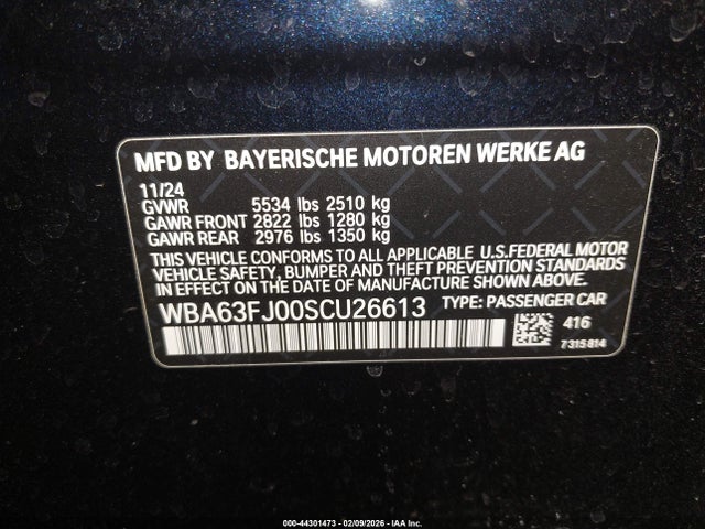 Aukcja sprzedaży 2025 Bmw 540i Xdrive, vin: WBA63FJ00SCU26613, numer aukcji: 44301473