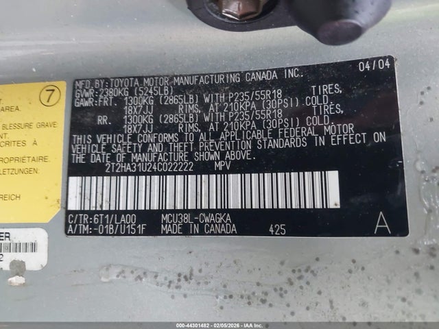 Продажа на аукционе авто 2004 Lexus Rx 330, vin: 2T2HA31U24C022222, номер лота: 44301482