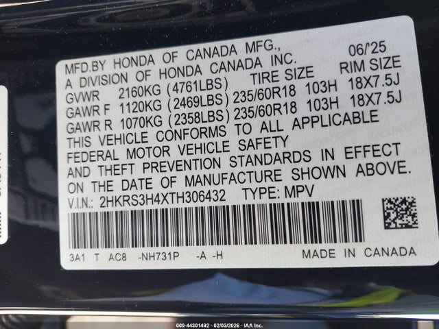 2HKRS3H4XTH306432 Honda Cr-v Ex 2wd