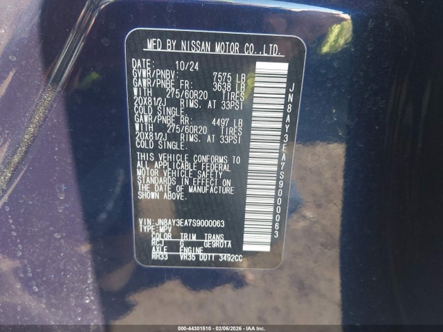 JN8AY3EA7S9000063 Nissan Armada Platinum 2wd