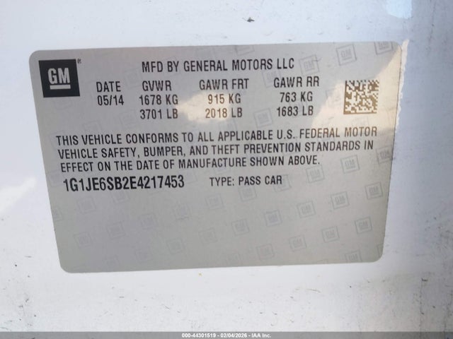 1G1JE6SB2E4217453 Chevrolet Sonic Ltz Auto