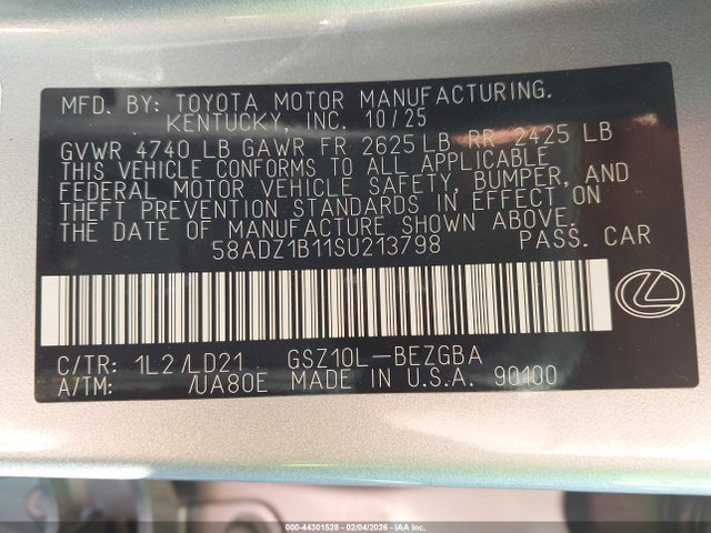 58ADZ1B11SU213798 Lexus ES 350