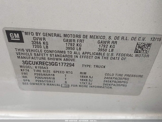 3GCUKREC3GG177294 Chevrolet Silverado 1500 2lt