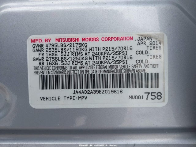 2014 MITSUBISHI OUTLANDER JA4AD2A39EZ019818 Photo 8