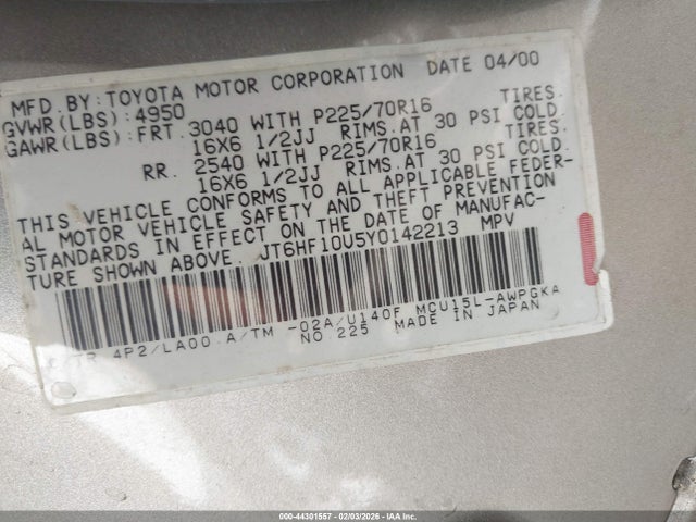 Продажа на аукционе авто 2000 Lexus Rx 300, vin: JT6HF10U5Y0142213, номер лота: 44301557