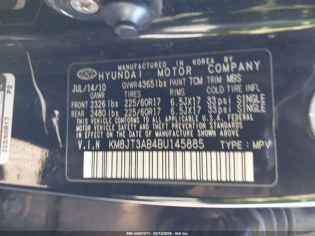 2011 Hyundai Tucson Gl მანქანა იყიდება აუქციონზე, vin: KM8JT3AB4BU145885, აუქციონის ნომერი: 44301571
