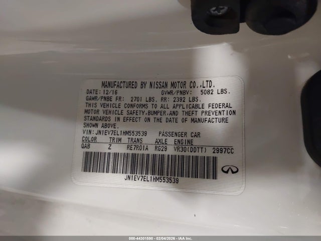 Aukcja sprzedaży 2017 Infiniti Q60 3.0t Sport, vin: JN1EV7EL1HM553539, numer aukcji: 44301590
