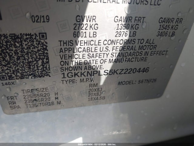 Продаж на аукціоні авто 2019 Gmc Acadia Denali, vin: 1GKKNPLS5KZ220446, номер лоту: 44301604
