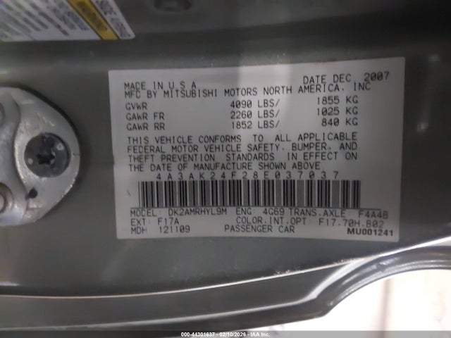2008 MITSUBISHI ECLIPSE 4A3AK24F28E037037 Photo 8