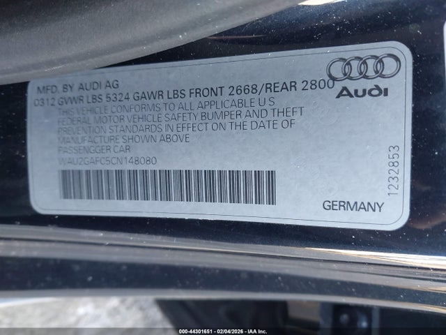 Aukcja sprzedaży 2012 Audi A7 Premium, vin: WAU2GAFC5CN148080, numer aukcji: 44301651