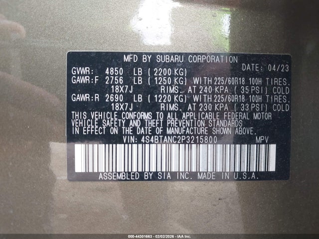 4S4BTANC2P3215800 Subaru Outback Limited