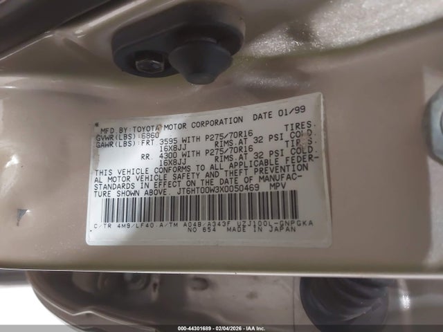 1999 Lexus Lx 470 მანქანა იყიდება აუქციონზე, vin: JT6HT00W3X0050469, აუქციონის ნომერი: 44301689