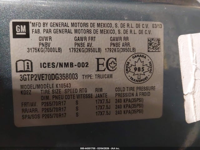 Aukcja sprzedaży 2013 Gmc Sierra 1500 Sle, vin: 3GTP2VE70DG358003, numer aukcji: 44301705