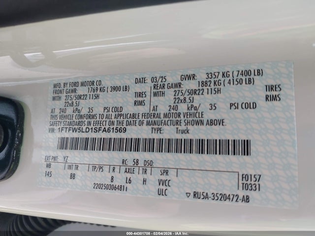 Ford F-150 Lariat 2025 1FTFW5LD1SFA61569 Image 9