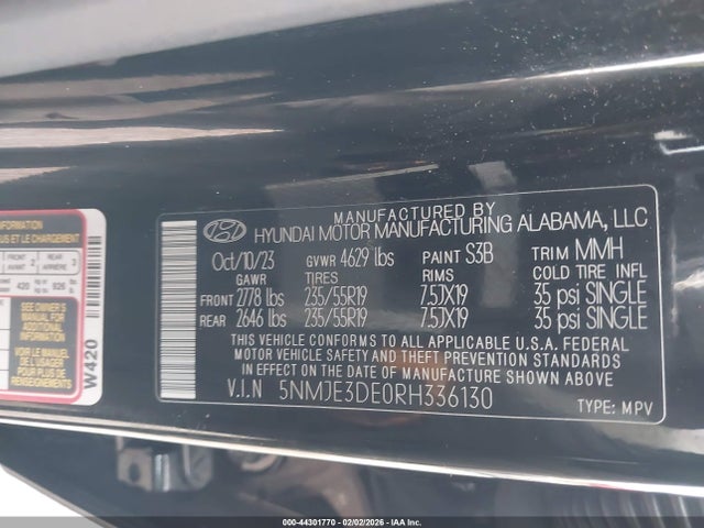 44301770 :رقم المزاد ، 5NMJE3DE0RH336130 vin ، 2024 Hyundai Tucson Limited مزاد بيع