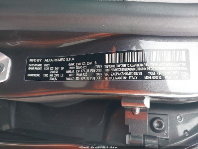 2021 ALFA ROMEO STELVIO ZASPAKBN4M7D18739 Photo 8